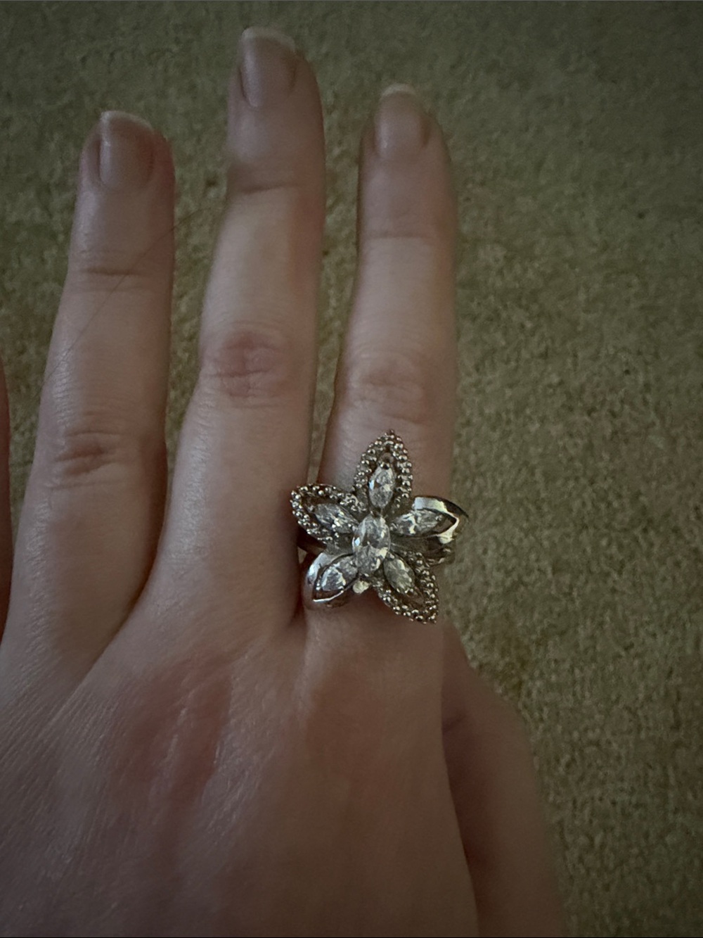 Francesca's Collections Silver Floral Crystal Ring